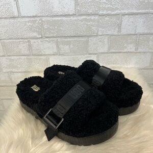 UGGS Fluffita Flatform Black Womens Slides/Slippers Size 10 NEW